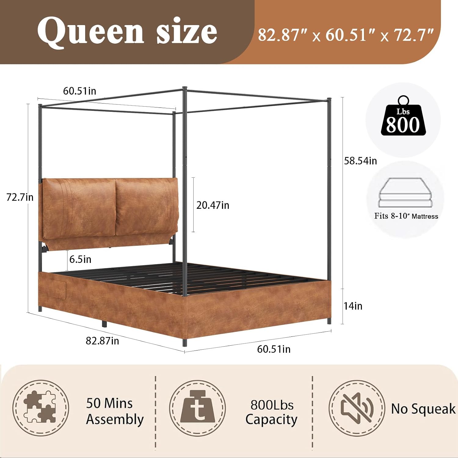 Queen Canopy Bed Frame with Ta - Canopy Bed Frame Metal Queen recension och pris