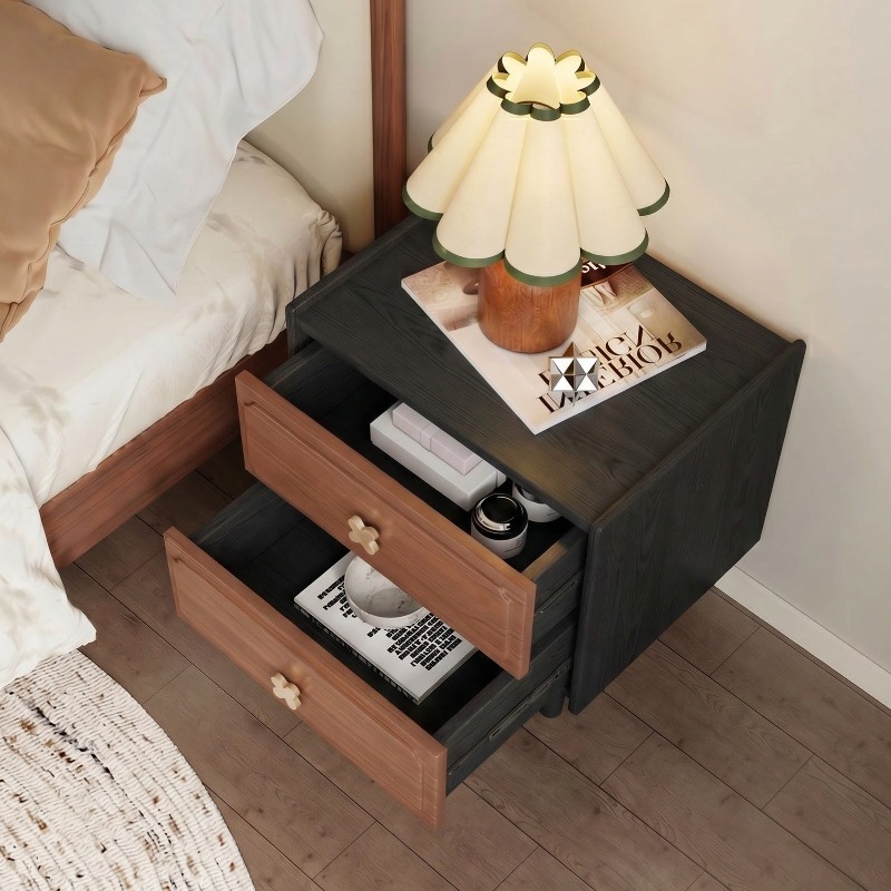 Home Furniture Solid Wood Blac - Solid Wood Nightstand 2 Drawers recension och pris