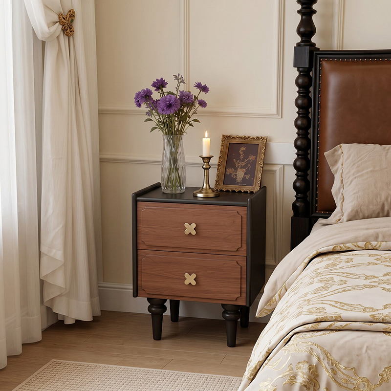 Home Furniture Solid Wood Blac - Solid Wood Nightstand 2 Drawers recension och pris