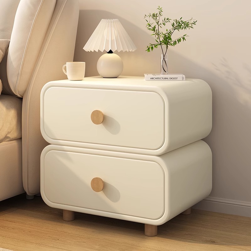 Minimalist Cream Bedside Cabin - Solid Wood Nightstand 2 Drawers recension och pris