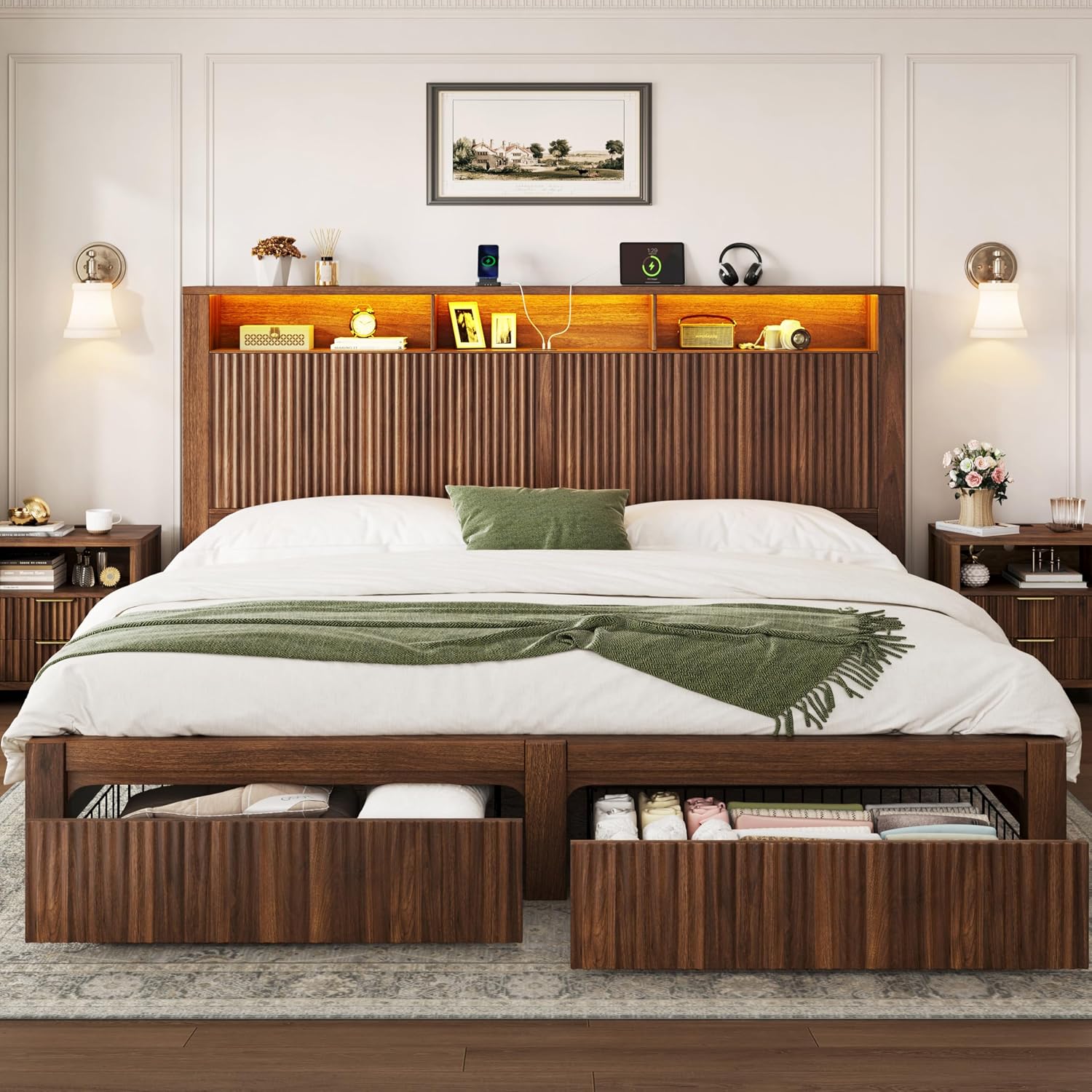King Size Bed Frame and Headbo - King Size Bed Frame With Storage Drawers recension och pris