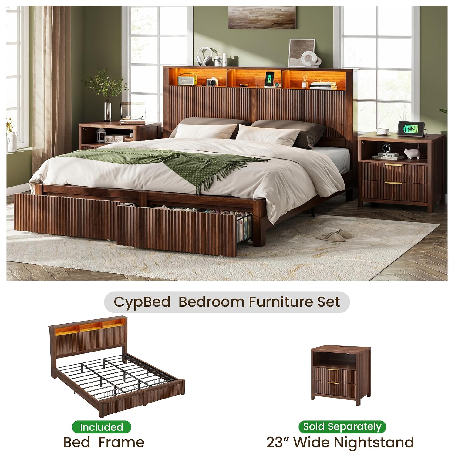 King Size Bed Frame and Headbo - King Size Bed Frame With Storage Drawers recension och pris
