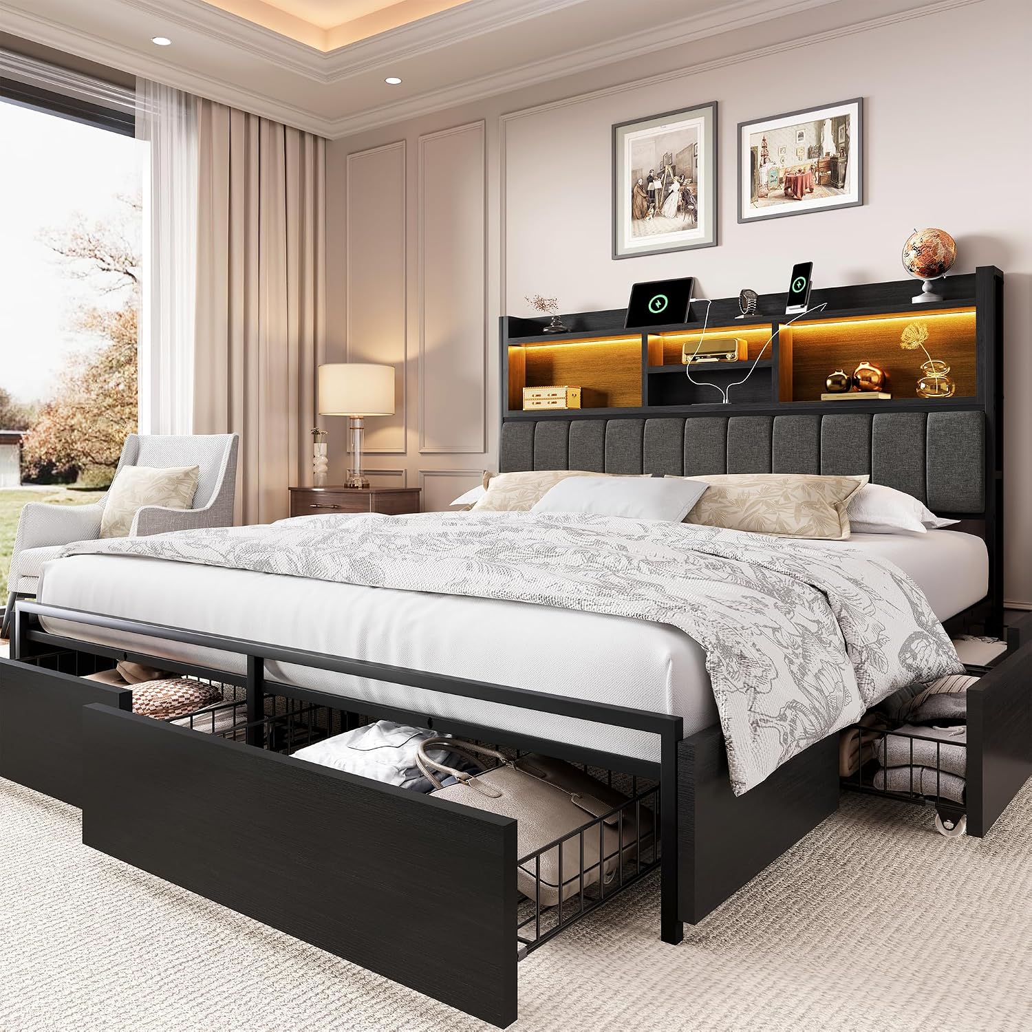 King Bed Frame with 6 Storage  - King Size Bed Frame With Storage Drawers recension och pris