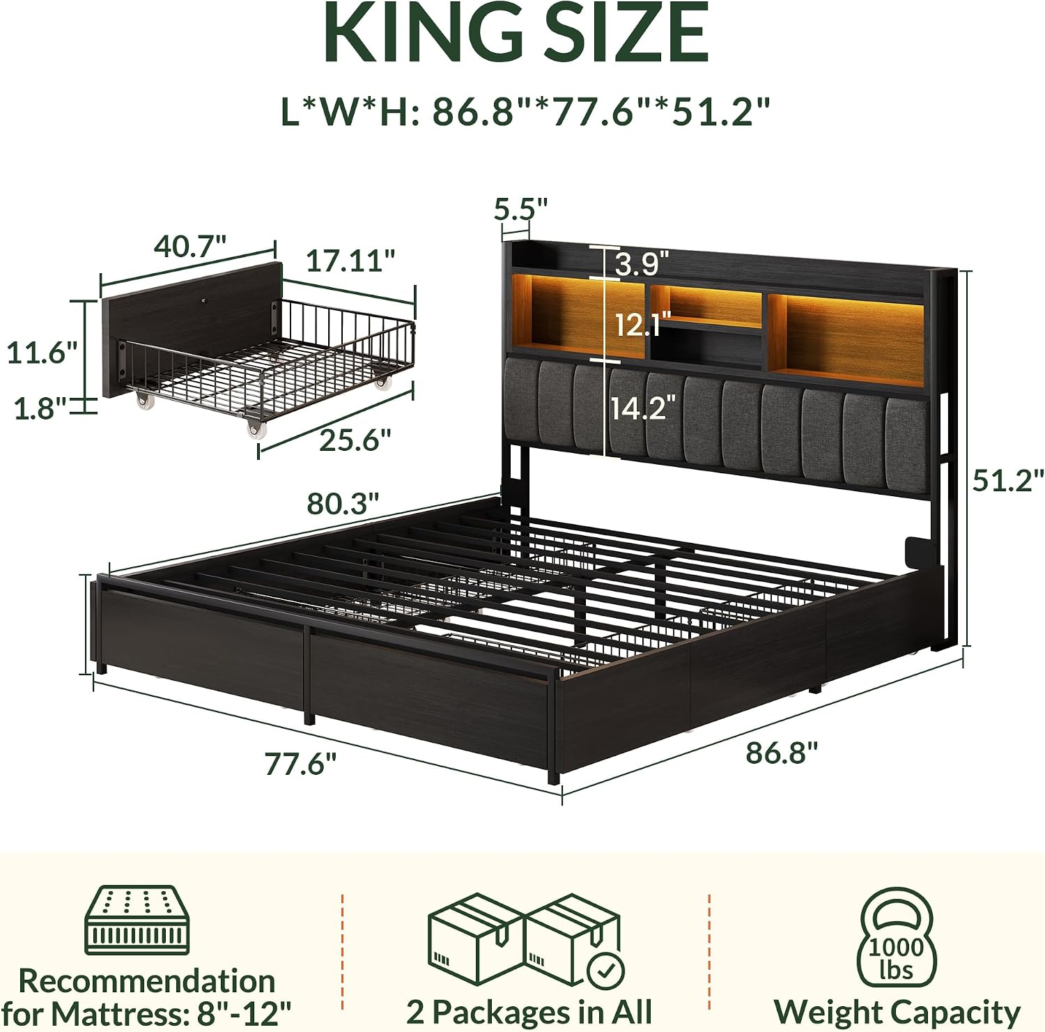 King Bed Frame with 6 Storage  - King Size Bed Frame With Storage Drawers recension och pris