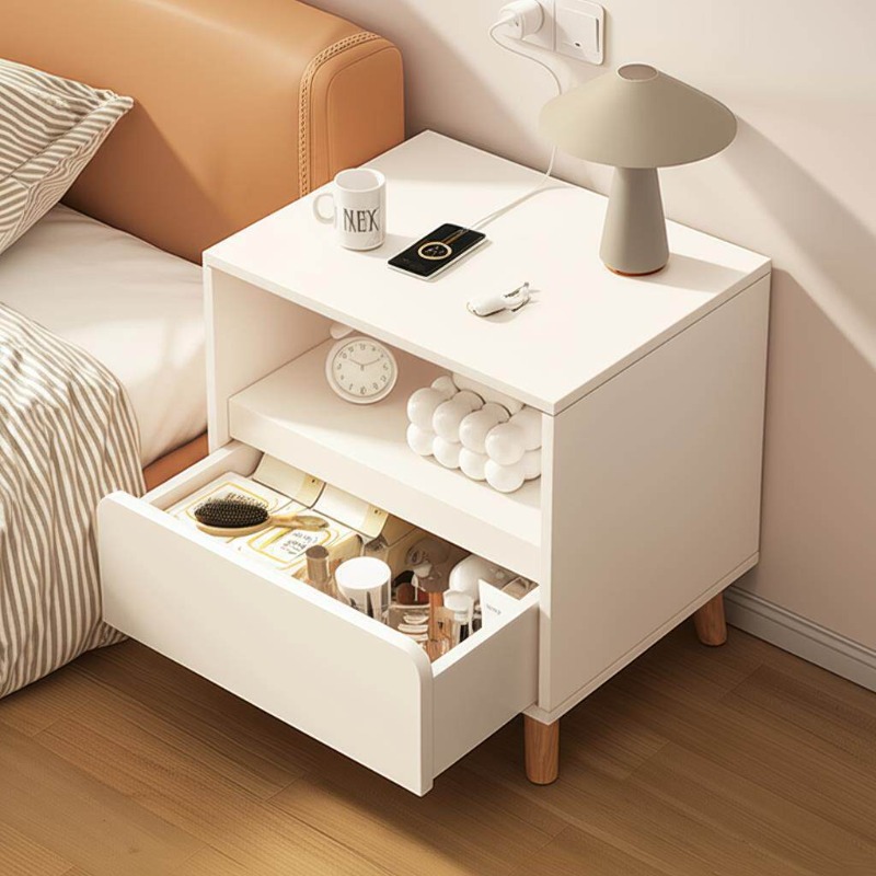 White bedside table Bedroom wi - Solid Wood Nightstand 2 Drawers recension och pris