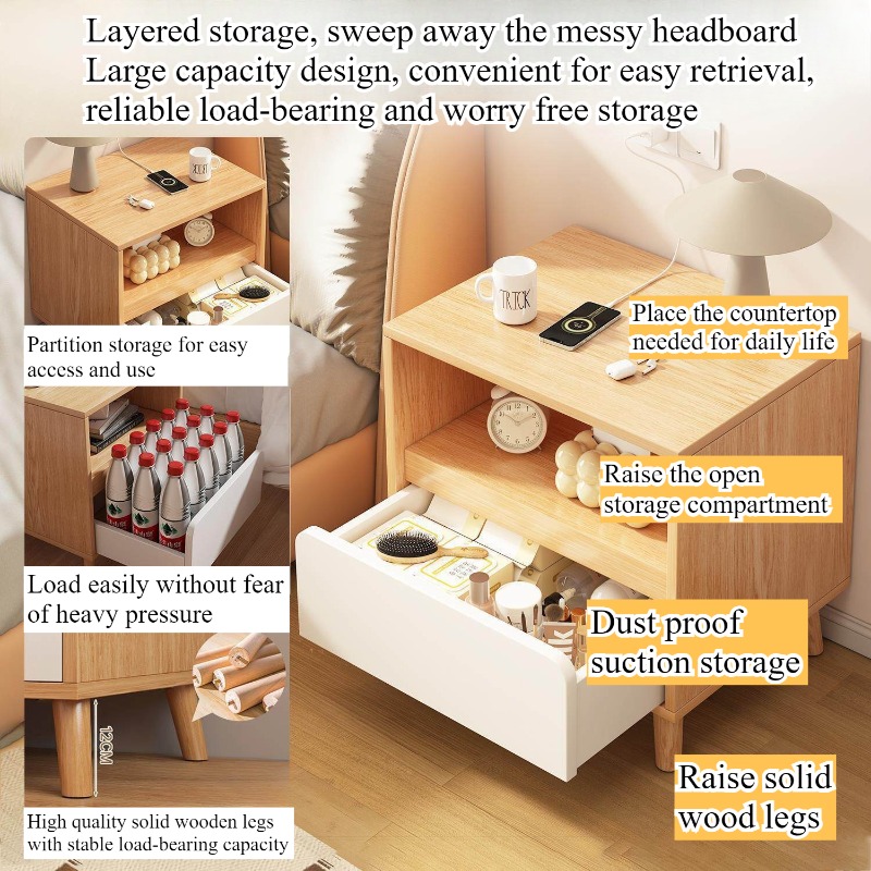 White bedside table Bedroom wi - Solid Wood Nightstand 2 Drawers recension och pris