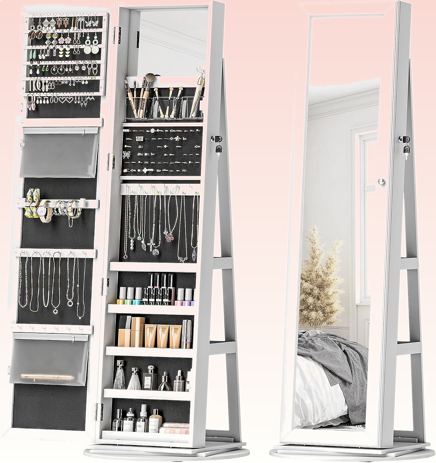HOMCOM 360° Swivel Lockable Je - Full Length Mirror Jewelry Armoire recension och pris