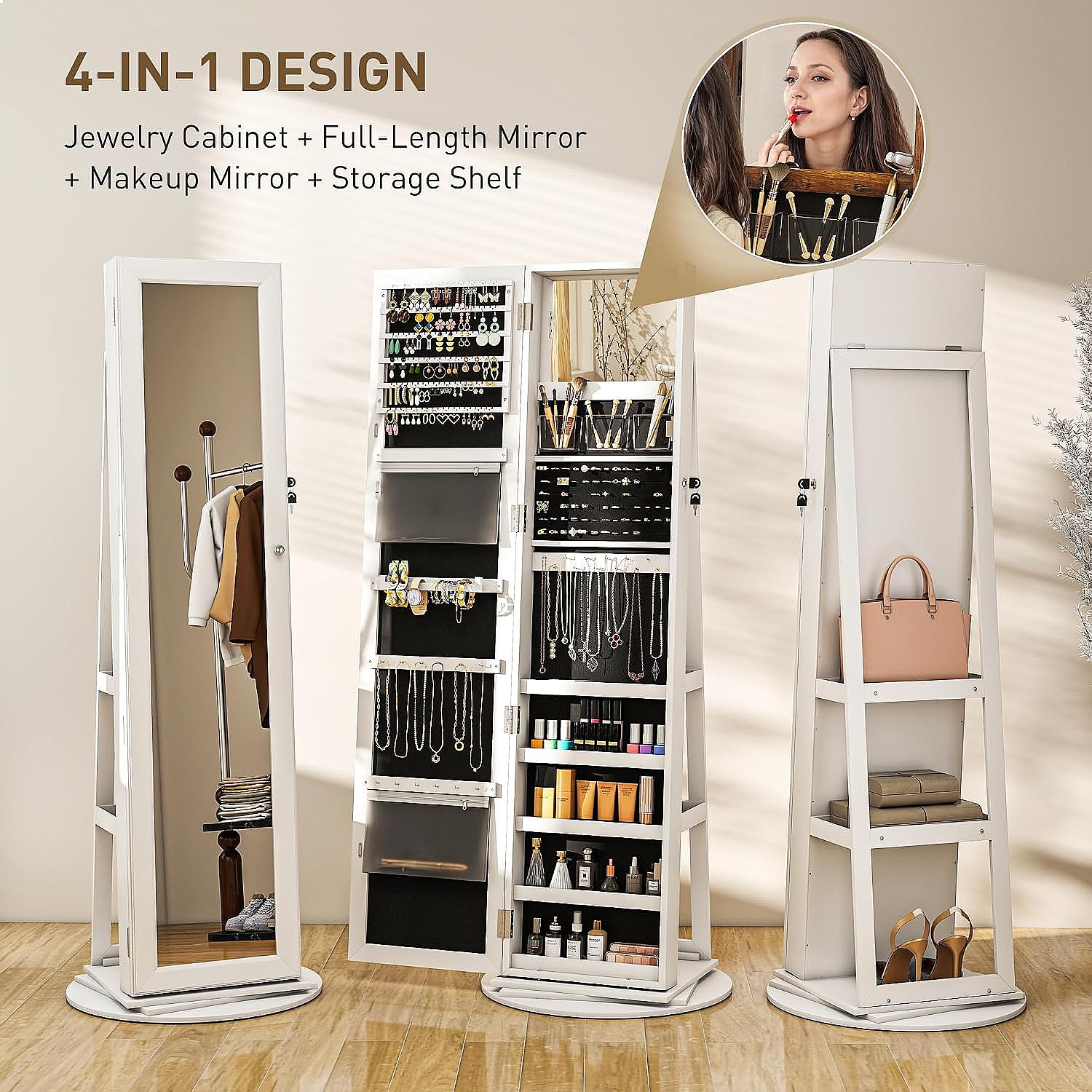 HOMCOM 360° Swivel Lockable Je - Full Length Mirror Jewelry Armoire recension och pris