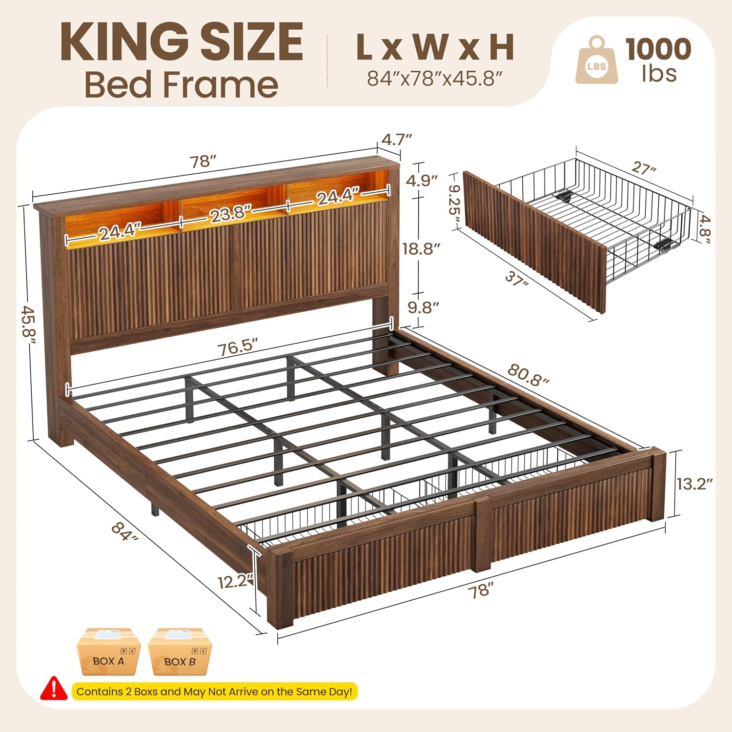 King Size Bed Frame and Headbo - King Size Bed Frame With Storage Drawers recension och pris