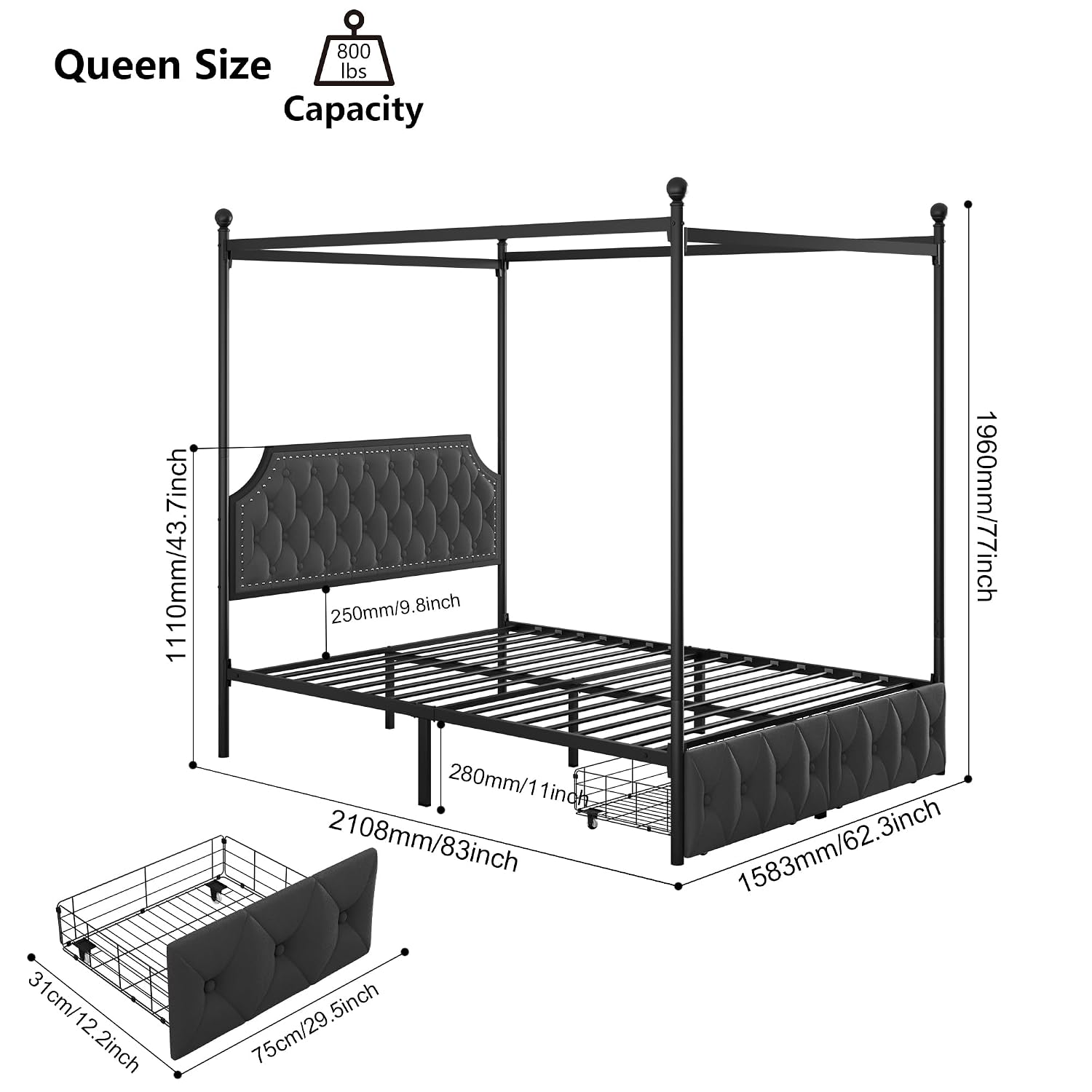 Queen Canopy Bed Frame With St - Canopy Bed Frame Metal Queen recension och pris