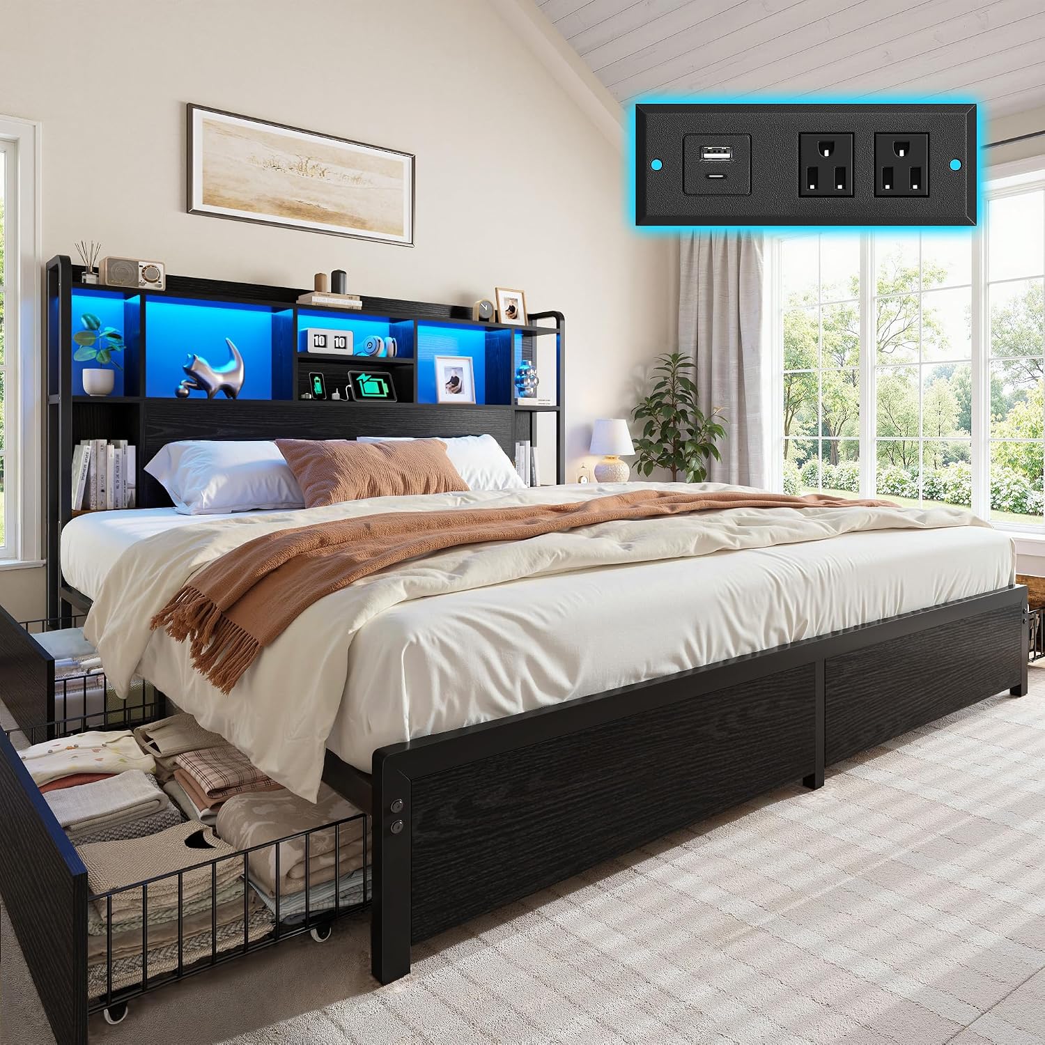 King Size Bed Frame Storage He - King Size Bed Frame With Storage Drawers recension och pris