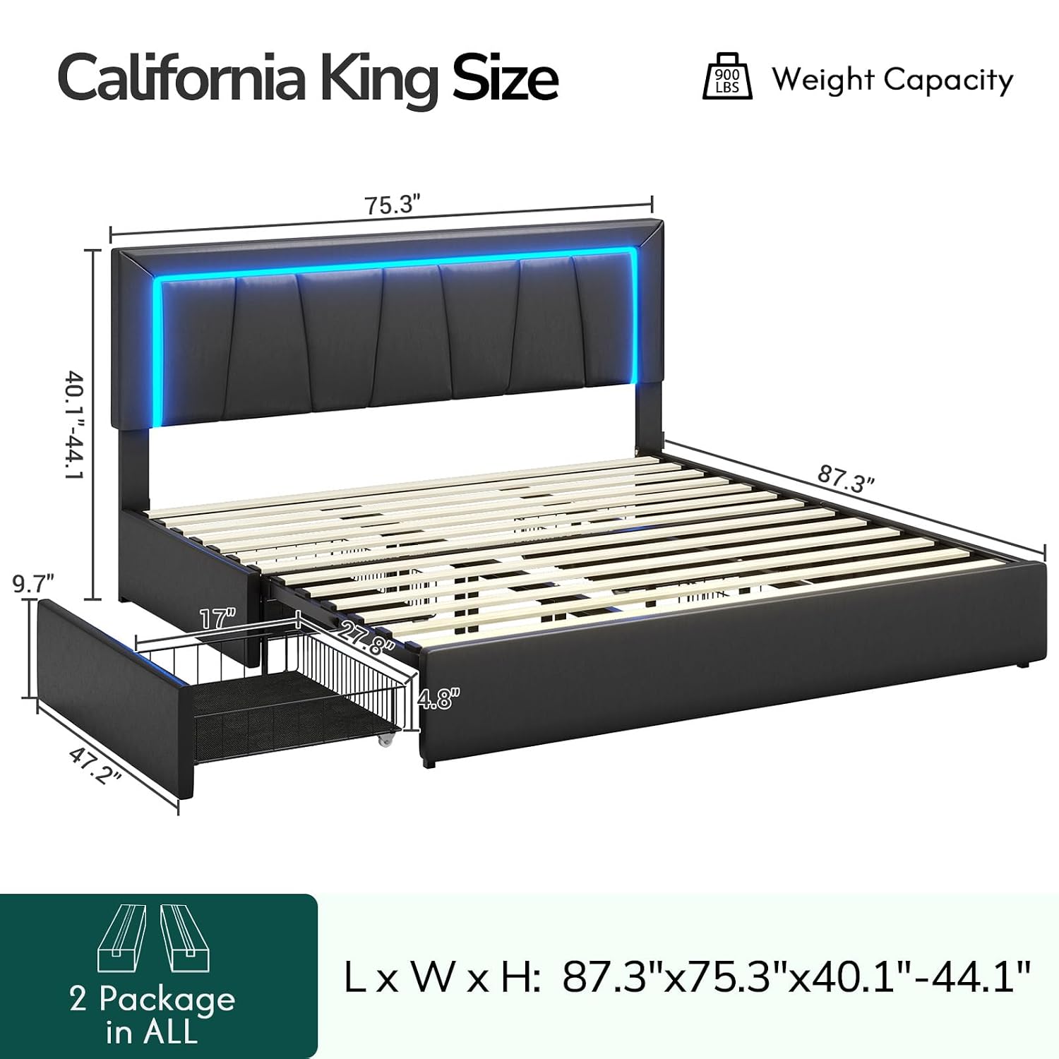 California King Bed Frame with - King Size Bed Frame With Storage Drawers recension och pris