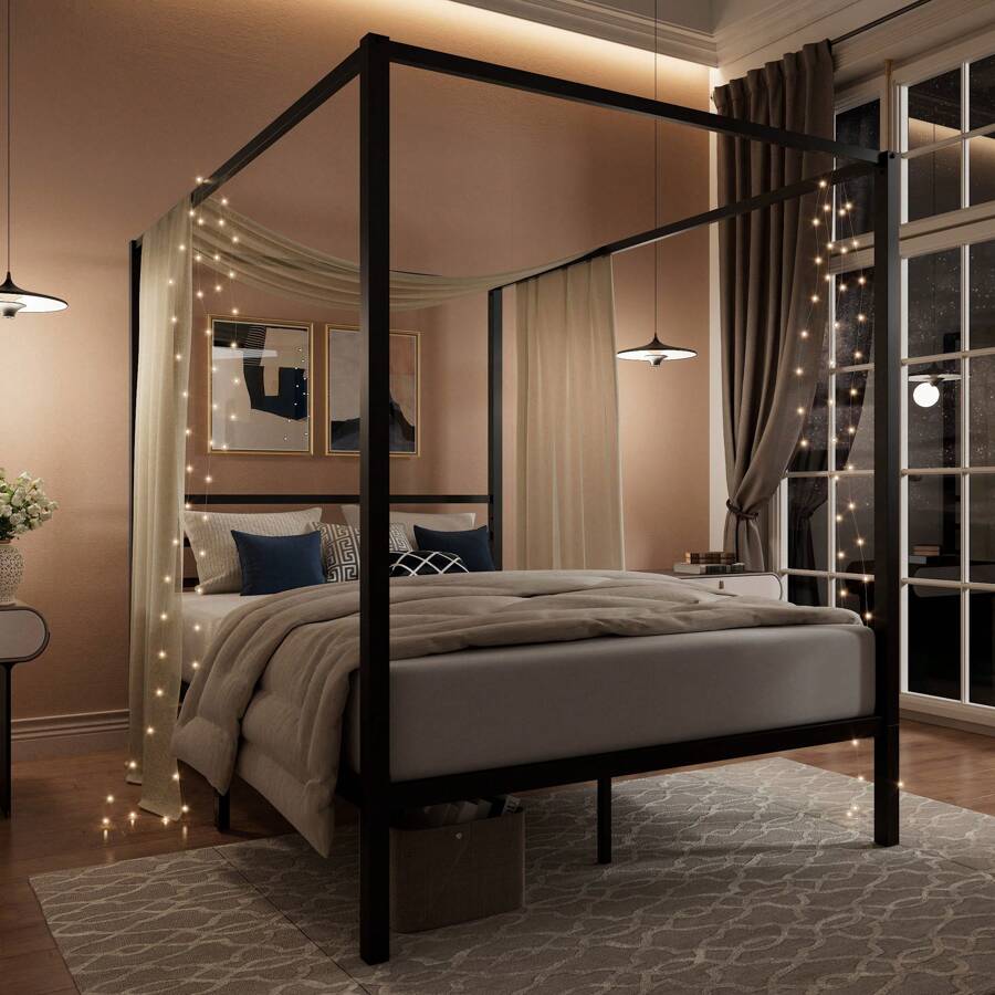 Black Canopy Bed Frame, Full/Q - Canopy Bed Frame Metal Queen recension och pris