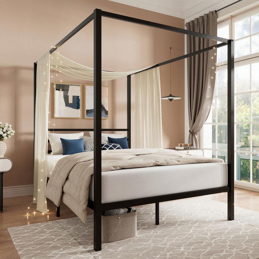 Black Canopy Bed Frame, Full/Q - Canopy Bed Frame Metal Queen recension och pris