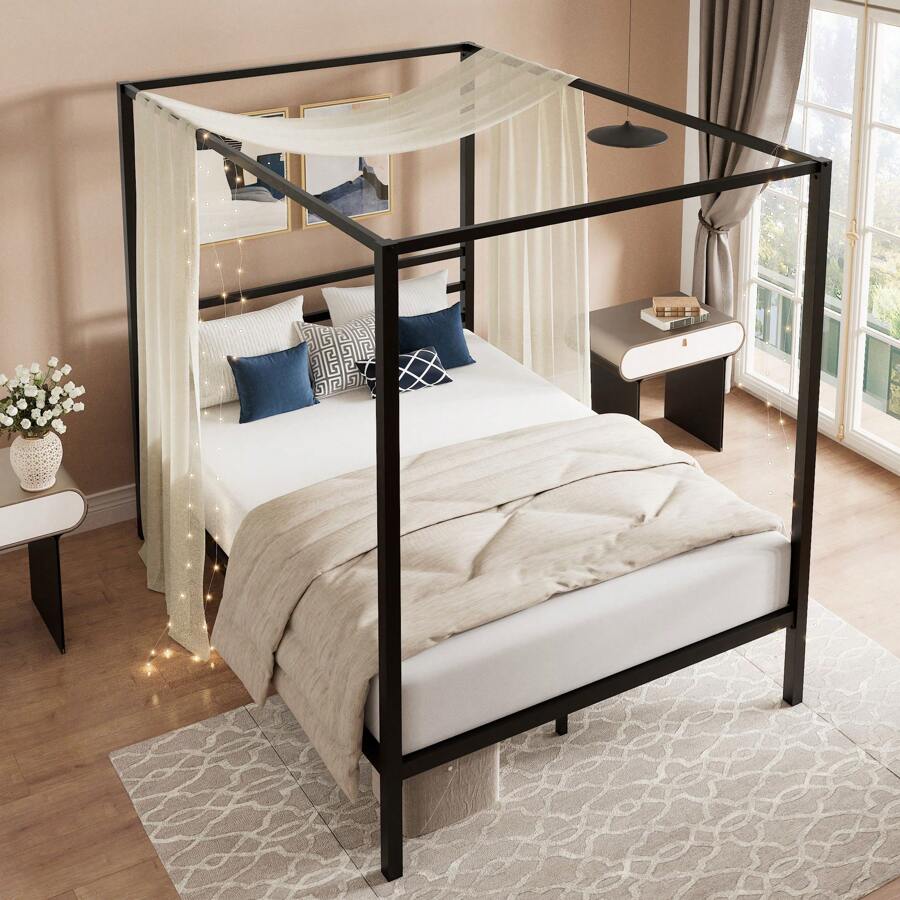 Black Canopy Bed Frame, Full/Q - Canopy Bed Frame Metal Queen recension och pris
