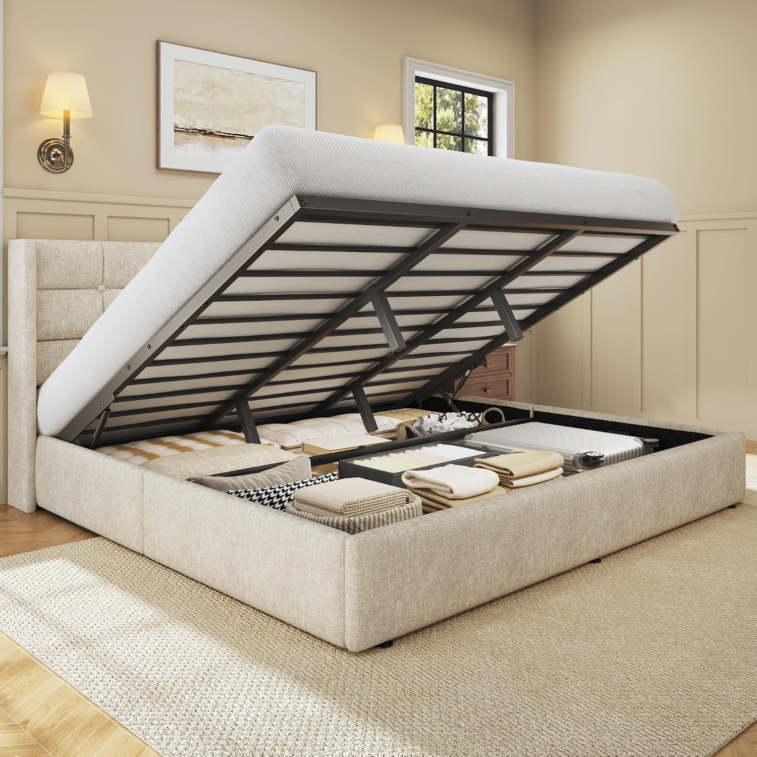 King Size Lift Storage Bed Fra - Gas Lift Storage Bed Hydraulic recension och pris