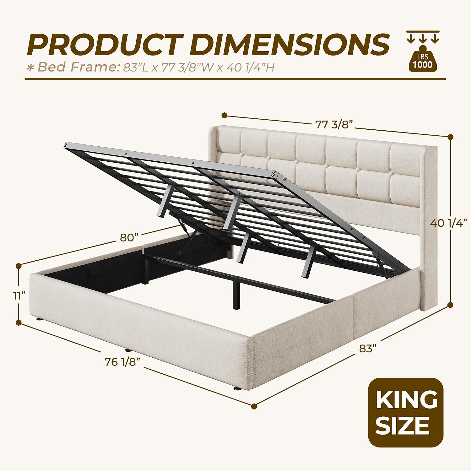 King Size Lift Storage Bed Fra - Gas Lift Storage Bed Hydraulic recension och pris