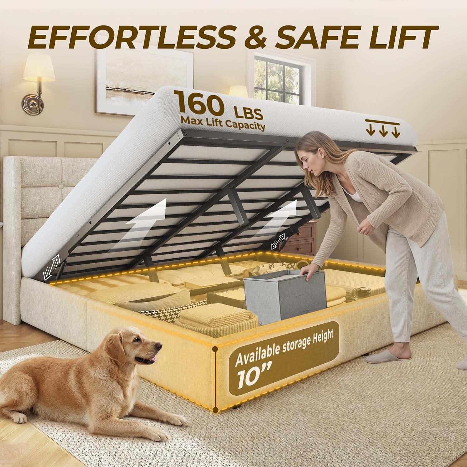 King Size Lift Storage Bed Fra - Gas Lift Storage Bed Hydraulic recension och pris