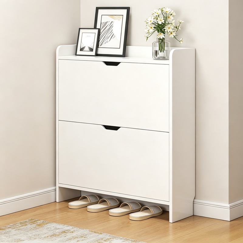 2-Tier Wooden Shoe Organizer C - Shoe Rack Cabinet Narrow Entryway recension och pris