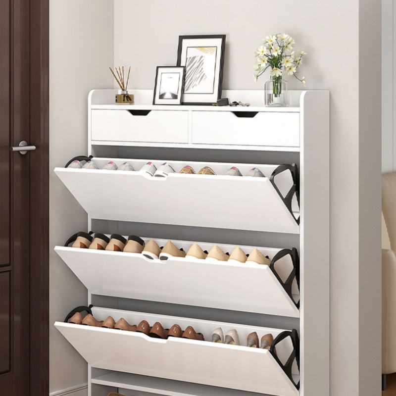 2-Tier Wooden Shoe Organizer C - Shoe Rack Cabinet Narrow Entryway recension och pris