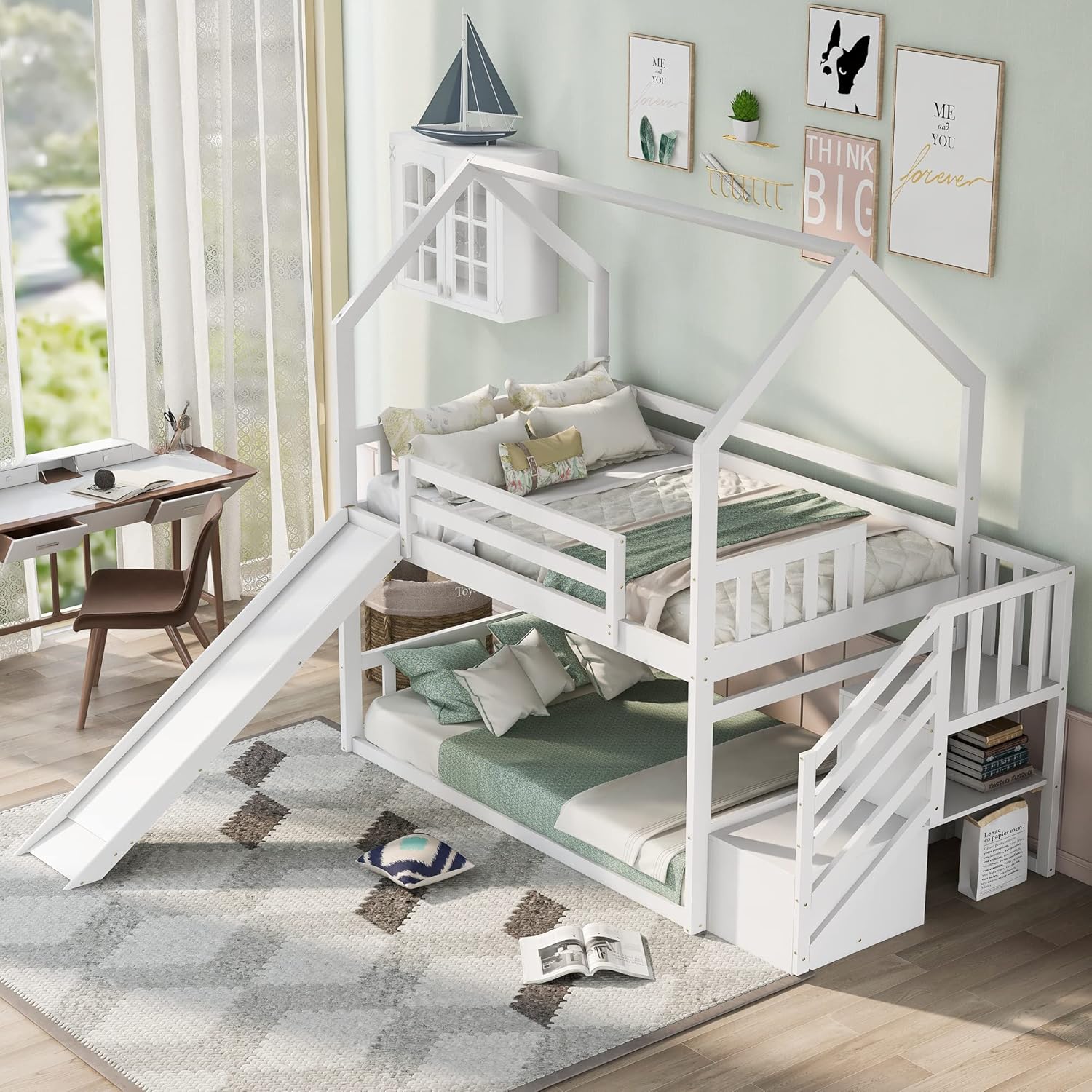 Twin Over Twin Bunk Bed with S - Bunk Bed With Stairs And Slide recension och pris