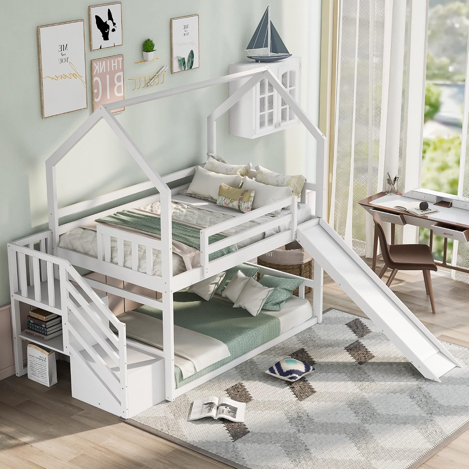 Twin Over Twin Bunk Bed with S - Bunk Bed With Stairs And Slide recension och pris
