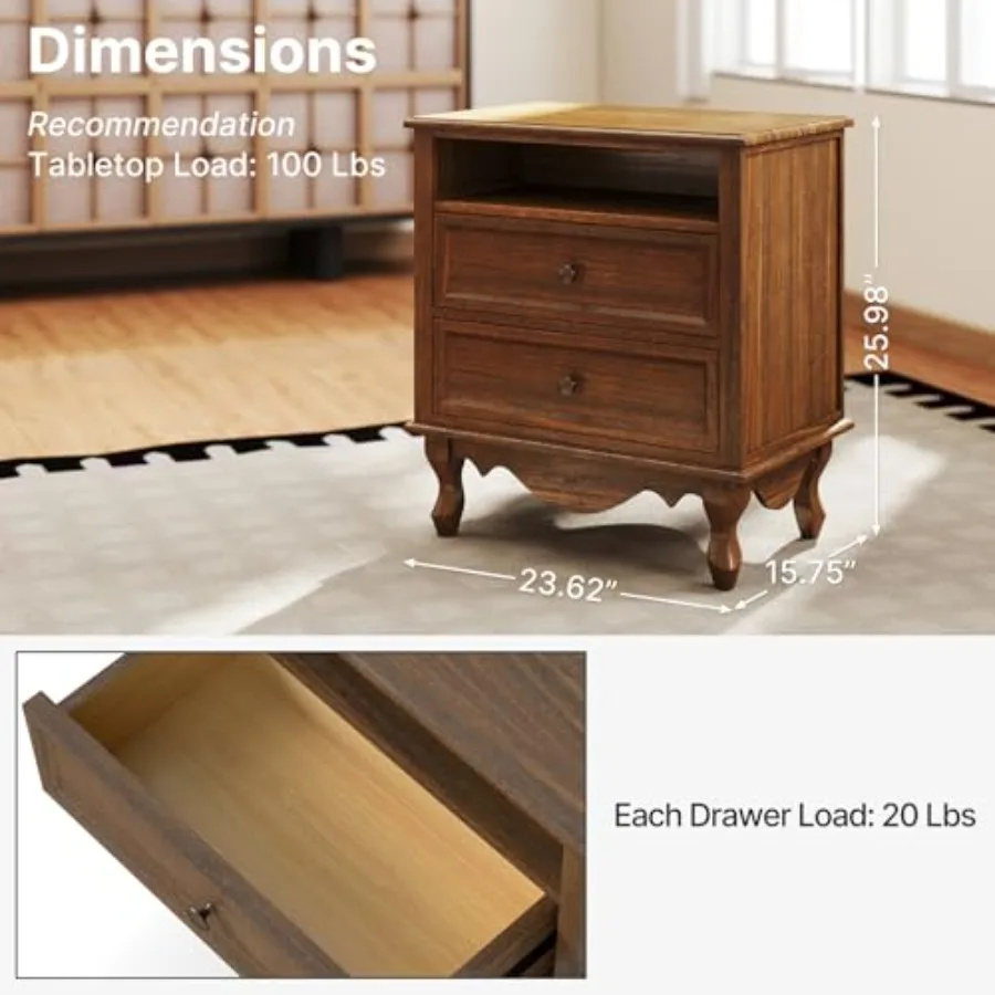Solid Wood Nightstand, Fully A - Solid Wood Nightstand 2 Drawers recension och pris