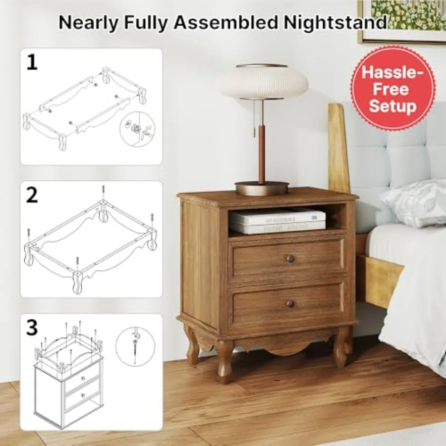 Solid Wood Nightstand, Fully A - Solid Wood Nightstand 2 Drawers recension och pris