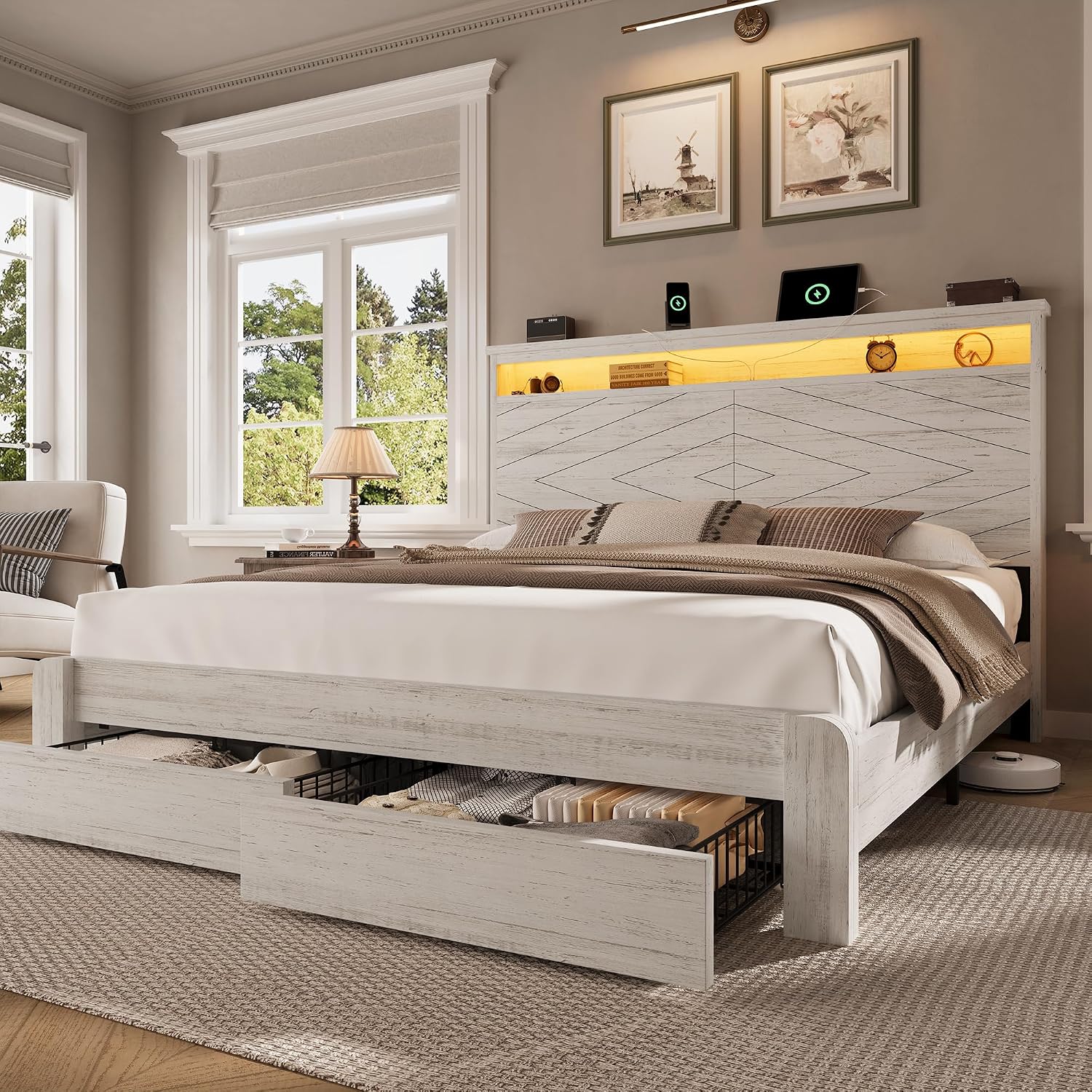 King Size Wooden Platform Bed  - King Size Bed Frame With Storage Drawers recension och pris