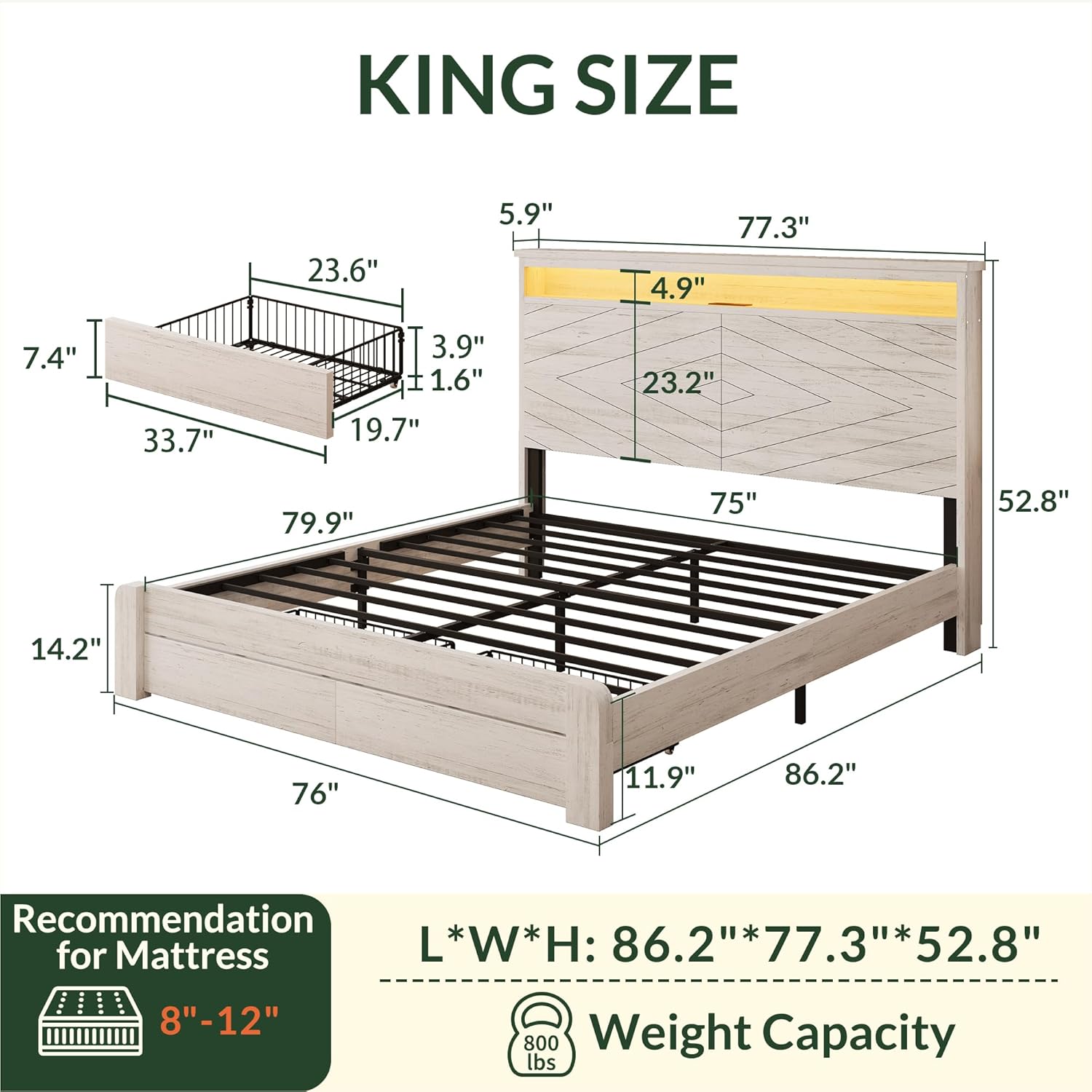 King Size Wooden Platform Bed  - King Size Bed Frame With Storage Drawers recension och pris