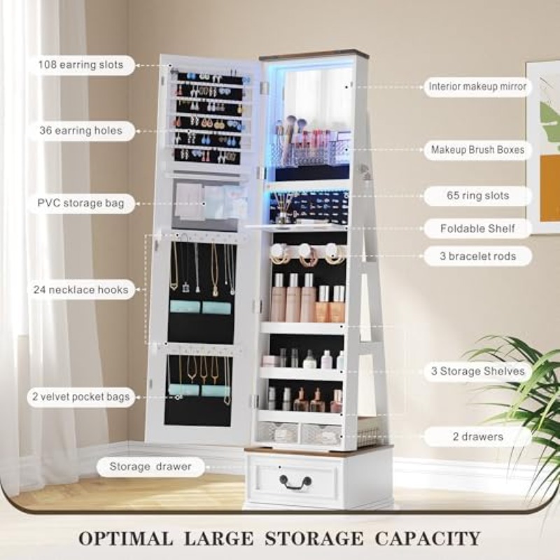 360°Swivel Jewelry Armoire Cab - Full Length Mirror Jewelry Armoire recension och pris