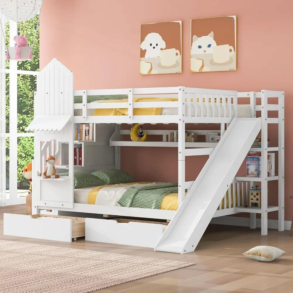 Twin Over Twin Bunk Bed With S - Bunk Bed With Stairs And Slide recension och pris