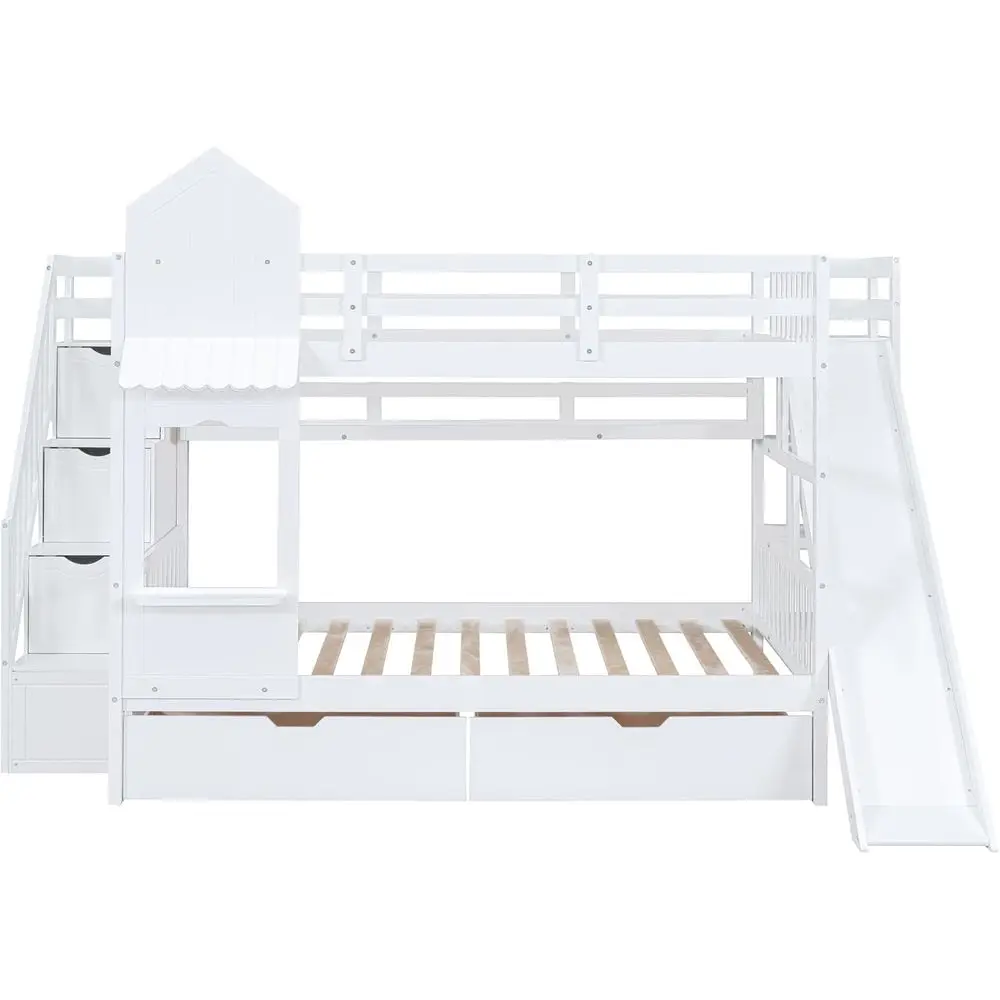 Twin Over Twin Bunk Bed With S - Bunk Bed With Stairs And Slide recension och pris