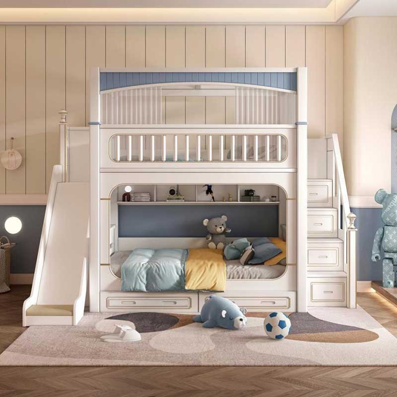&Modern House White Boys Girl  - Bunk Bed With Stairs And Slide recension och pris