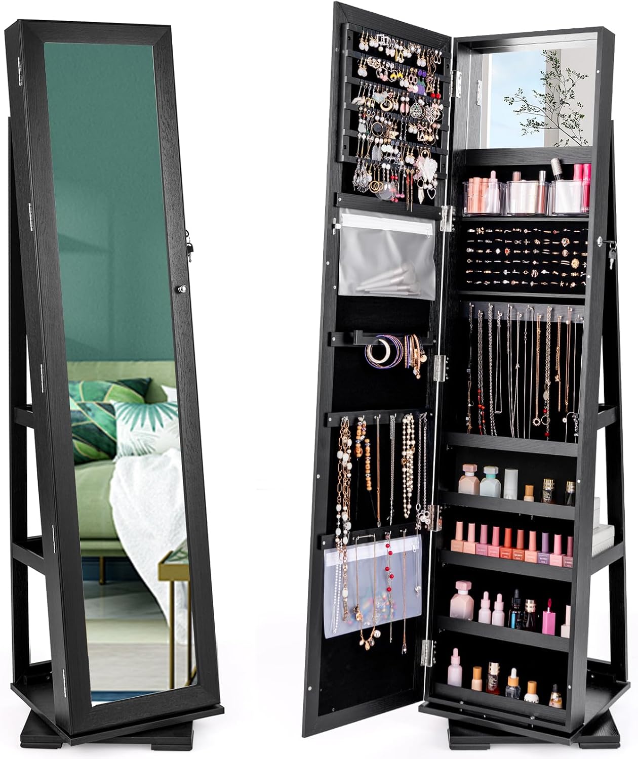 Black Standing Lockable 360 Sw - Full Length Mirror Jewelry Armoire recension och pris