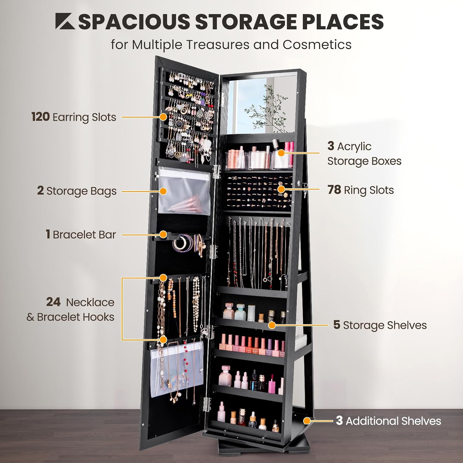 Black Standing Lockable 360 Sw - Full Length Mirror Jewelry Armoire recension och pris