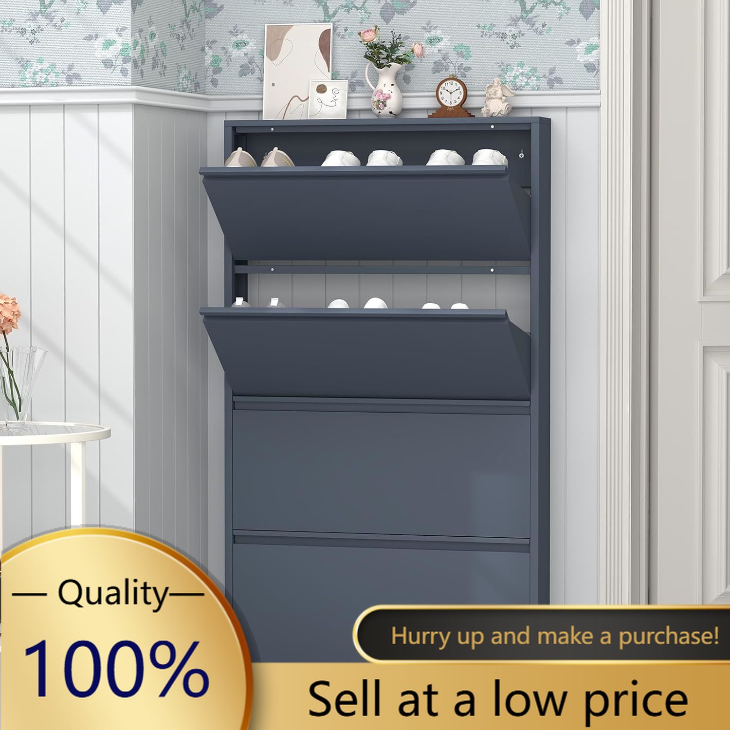 Shoe Cabinet with 4 Flip Drawe - Shoe Rack Cabinet Narrow Entryway recension och pris