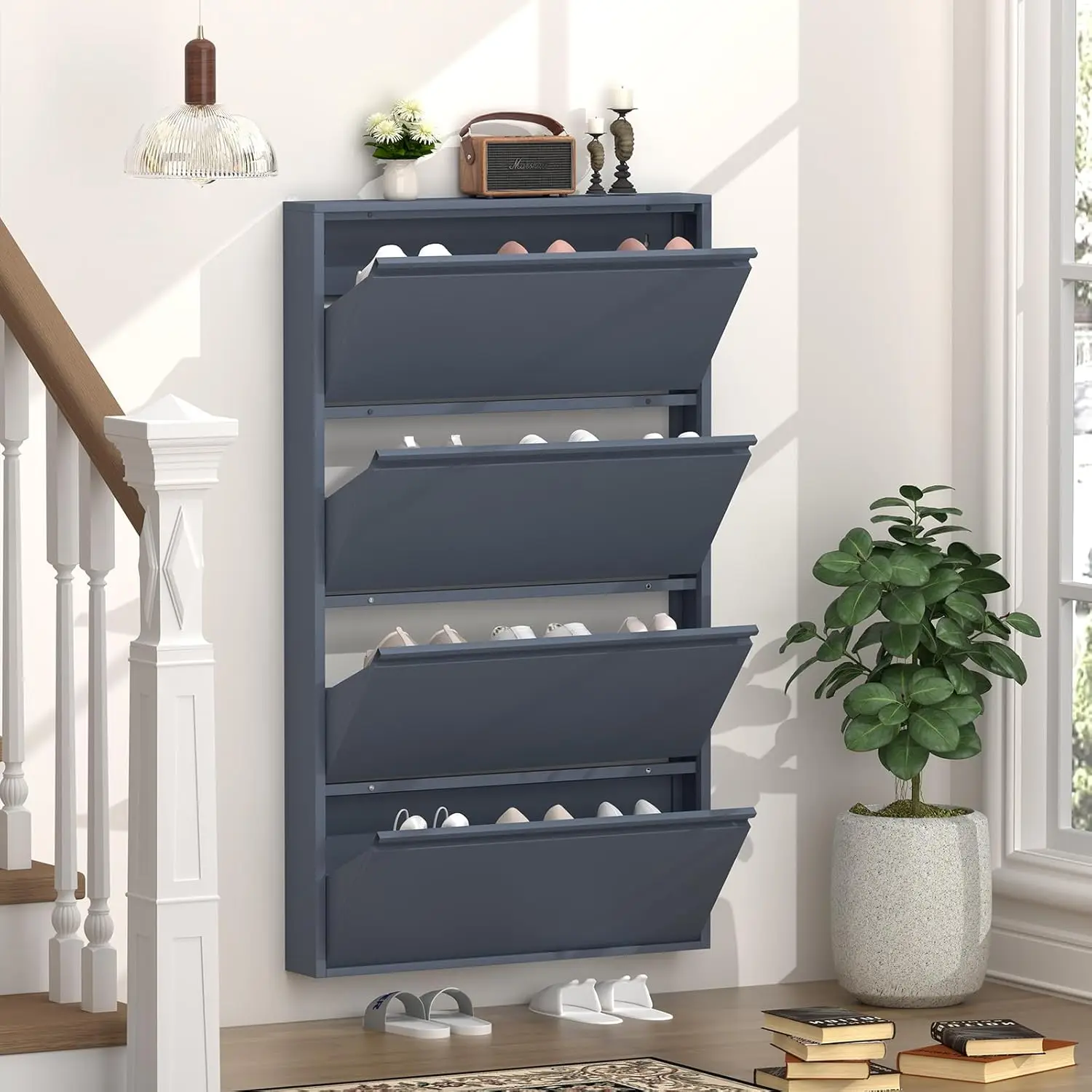 Shoe Cabinet with 4 Flip Drawe - Shoe Rack Cabinet Narrow Entryway recension och pris