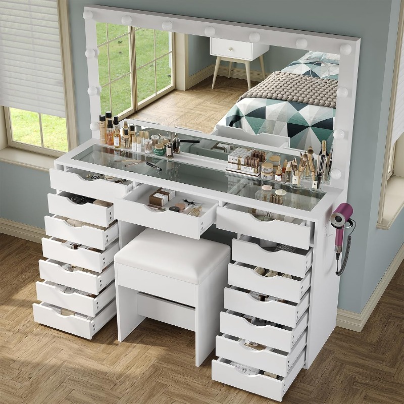 Yanosaku Vanity Desk with Mirr - Dressing Table Vanity With Lighted Mirror recension och pris