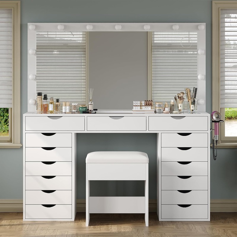 Yanosaku Vanity Desk with Mirr - Dressing Table Vanity With Lighted Mirror recension och pris
