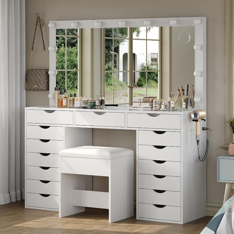 Yanosaku Vanity Desk with Mirr - Dressing Table Vanity With Lighted Mirror recension och pris