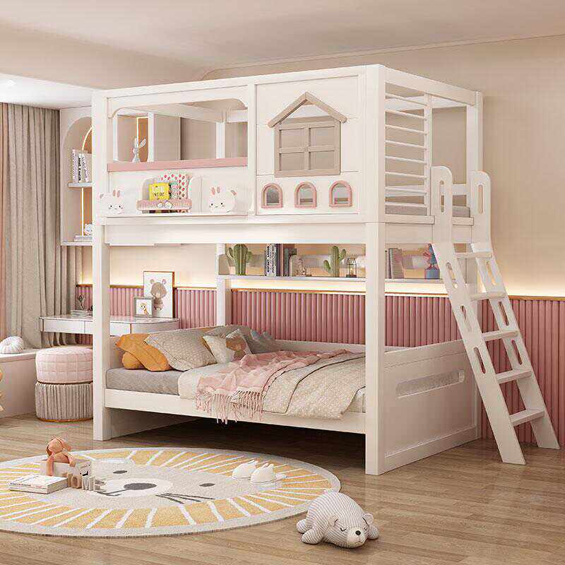Modern Pink Solid Wood Kids Bu - Bunk Bed With Stairs And Slide recension och pris