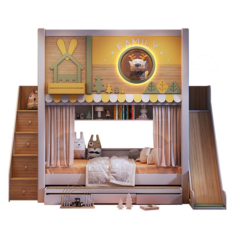 *Modern Forest Theme Kids Bunk - Bunk Bed With Stairs And Slide recension och pris