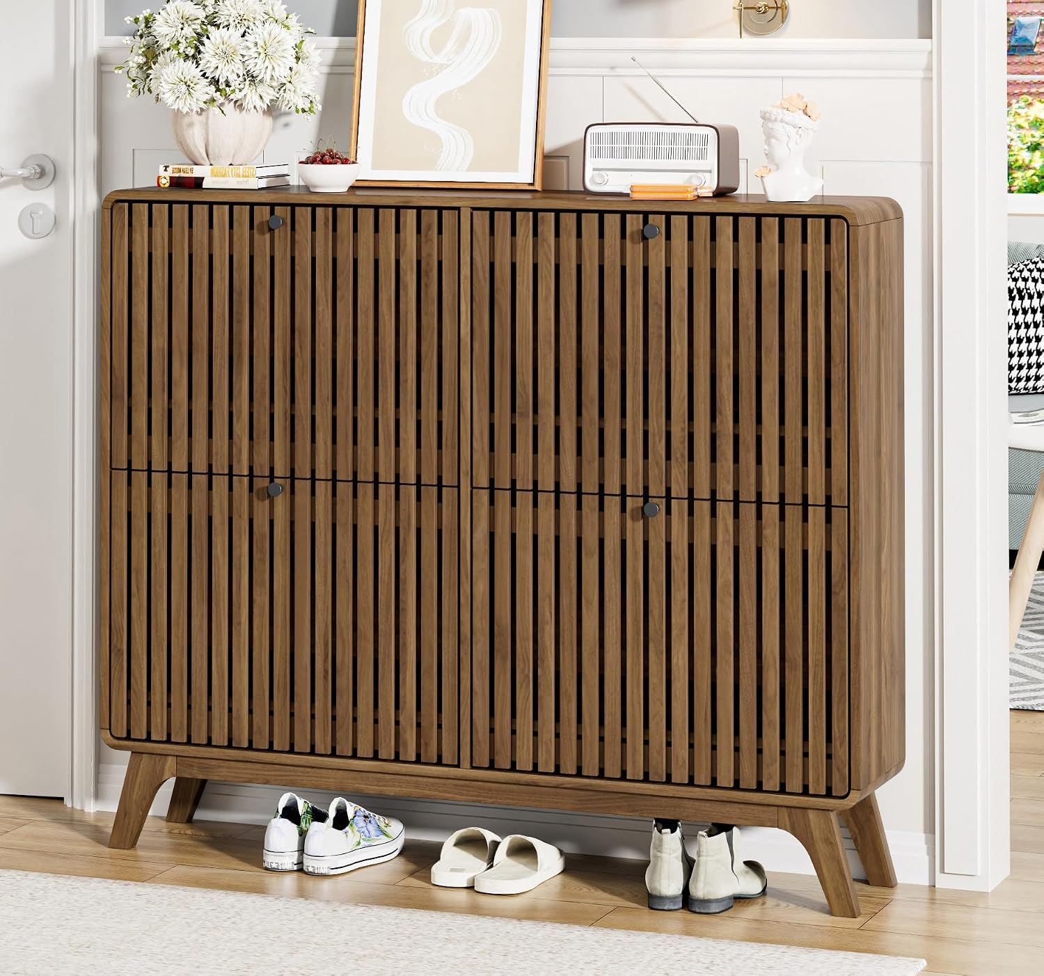 #Large Bamboo Shoe Cabinet wit - Shoe Rack Cabinet Narrow Entryway recension och pris