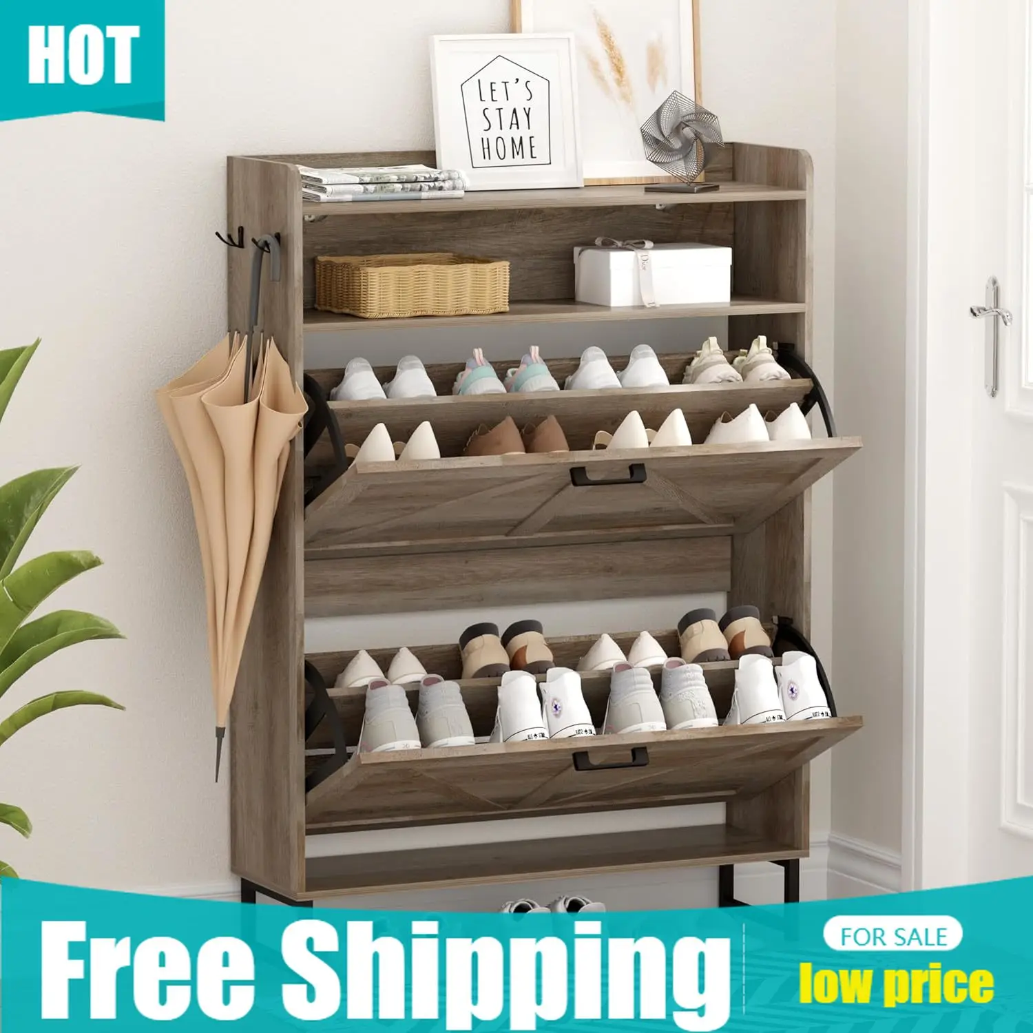 Shoe Cabinet with 2 Flip Drawe - Shoe Rack Cabinet Narrow Entryway recension och pris
