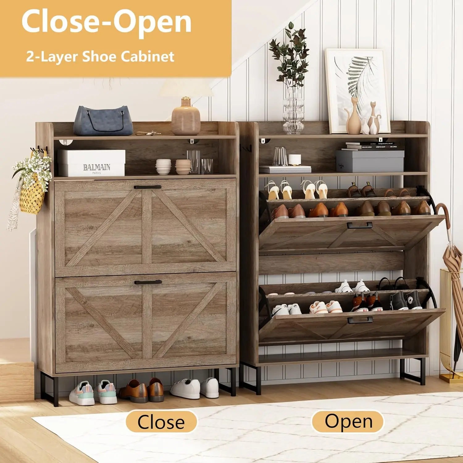 Shoe Cabinet with 2 Flip Drawe - Shoe Rack Cabinet Narrow Entryway recension och pris