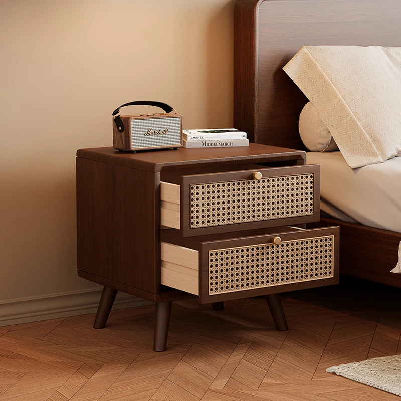 Solid Wood Nightstand with Wov - Solid Wood Nightstand 2 Drawers recension och pris
