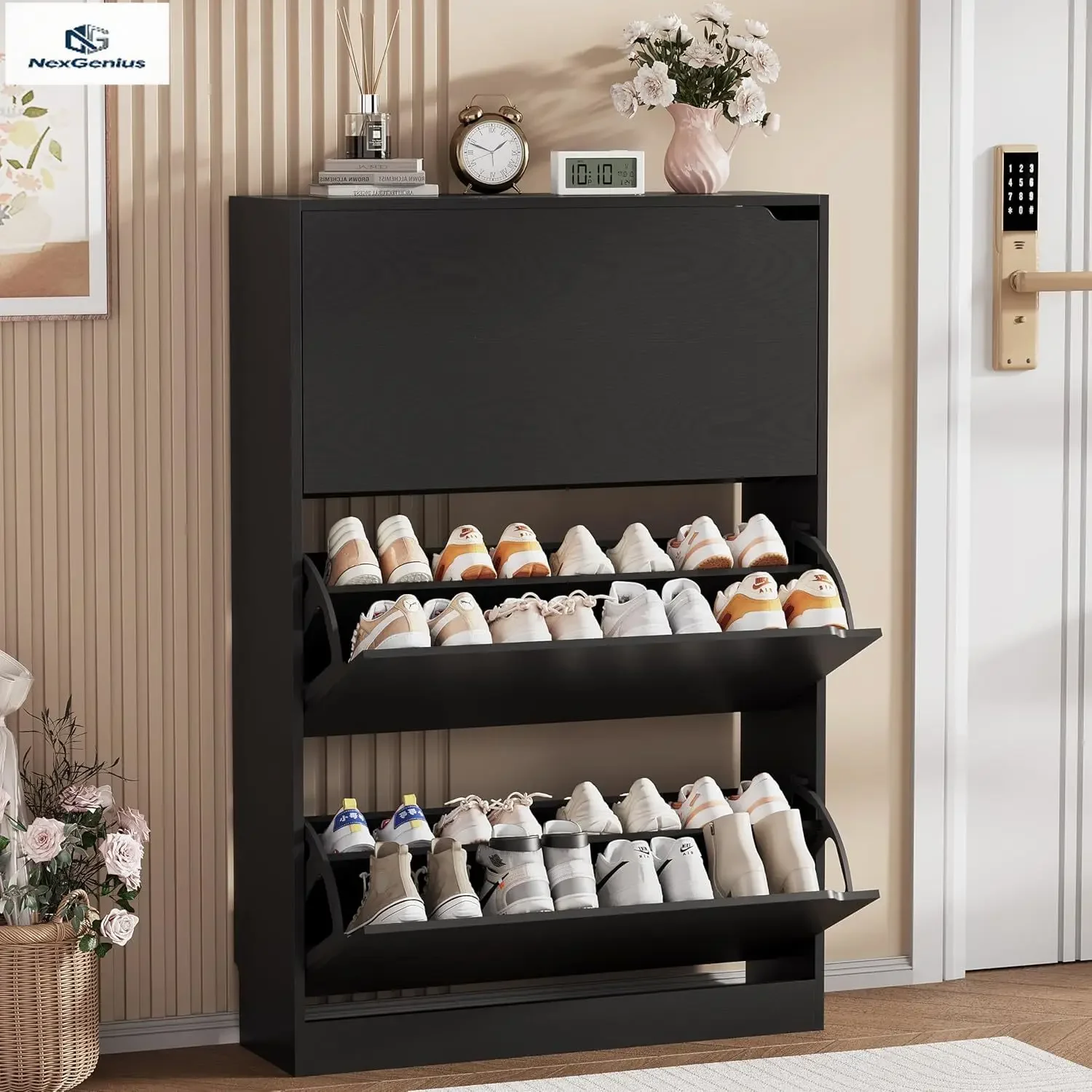 Shoe Storage Cabinet, Wood Sho - Shoe Rack Cabinet Narrow Entryway recension och pris