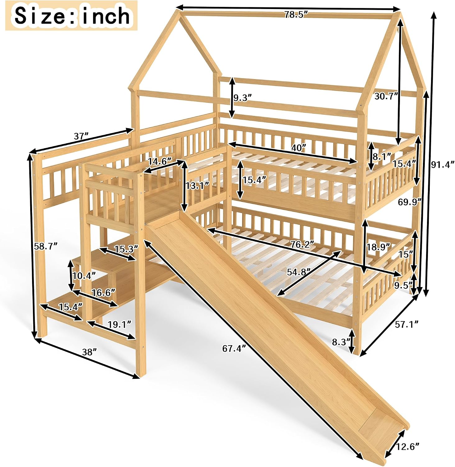 Full over Full Bunk Bed with P - Bunk Bed With Stairs And Slide recension och pris
