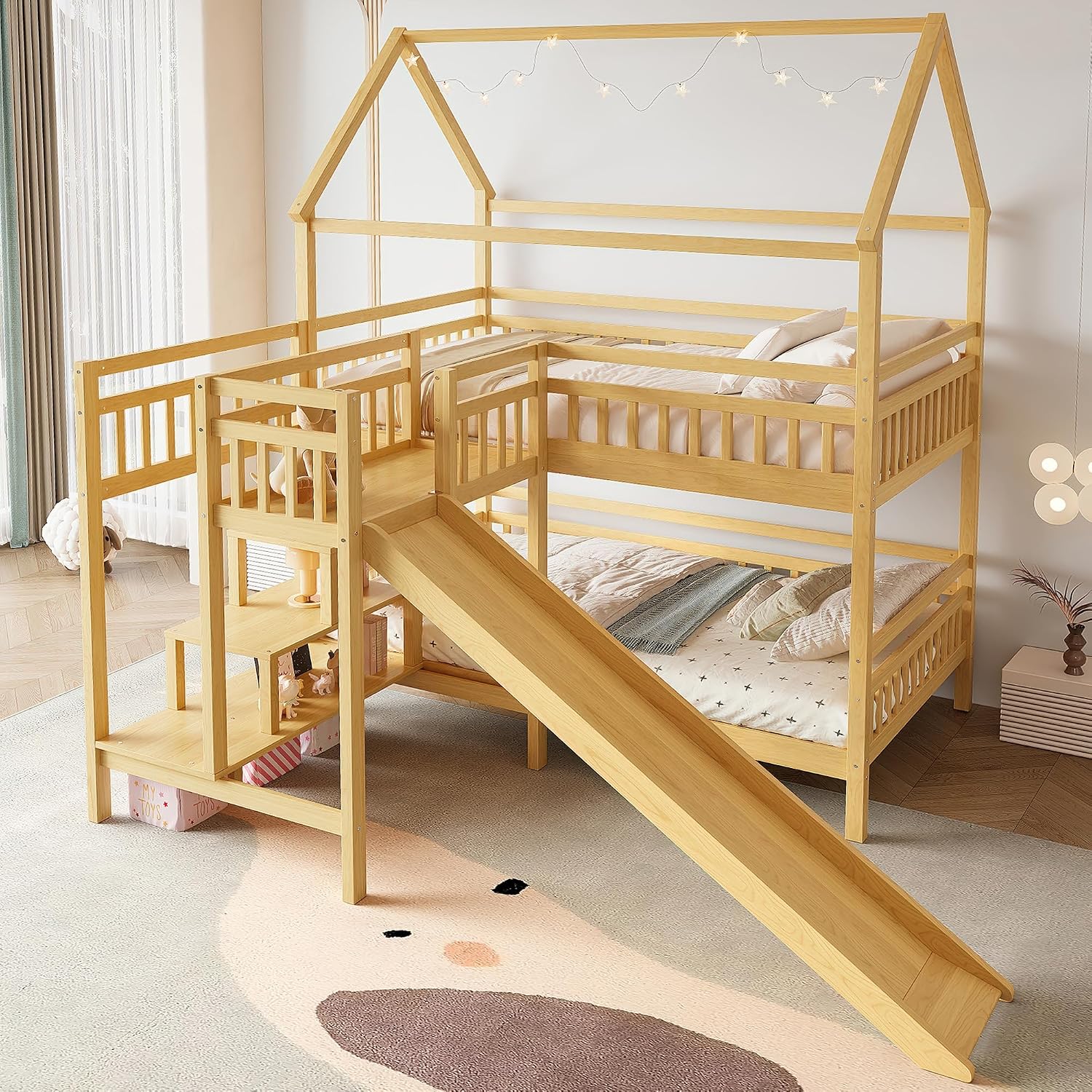 Full over Full Bunk Bed with P - Bunk Bed With Stairs And Slide recension och pris